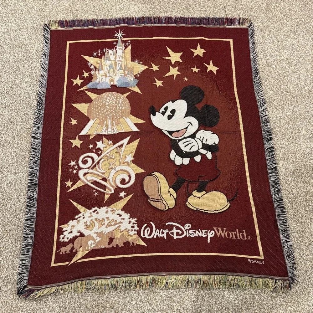 Walt Disney World Resort Tapestry Throw Blanket Mickey Mouse‎ Woven Fringe 57x49